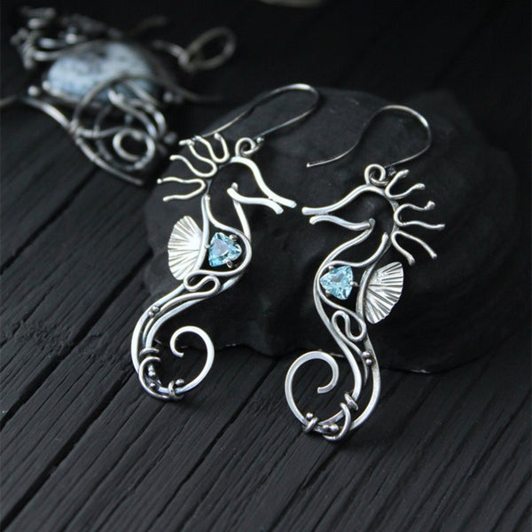 Vintage Seahorse Sapphire Earrings