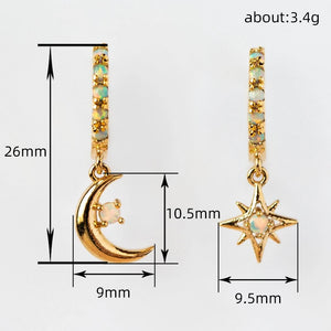 Asymmetric Star Moon Diamond Earrings