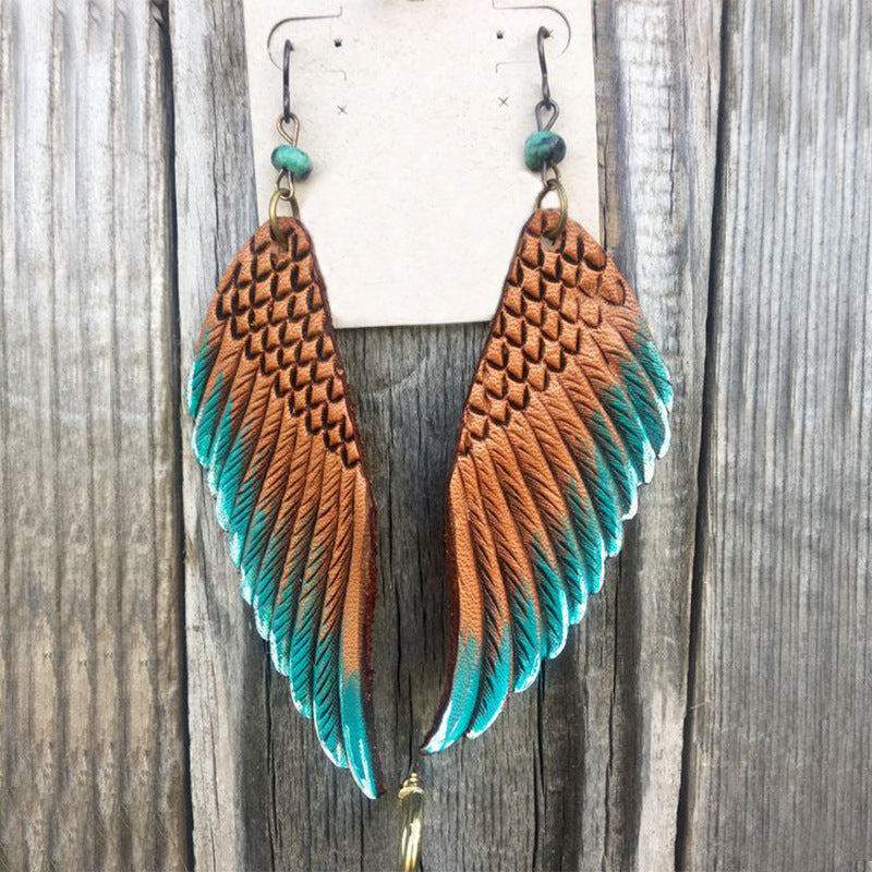 Angel Wings Two Tone Leather Earrings