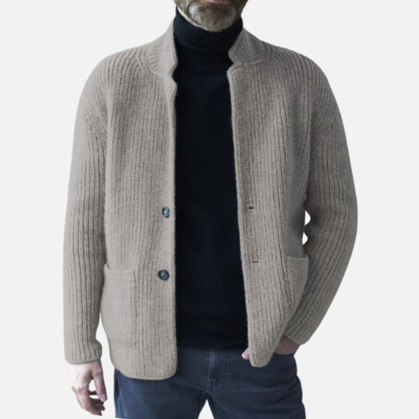 Men's Casual Lapel Long Sleeve Knit Jacket