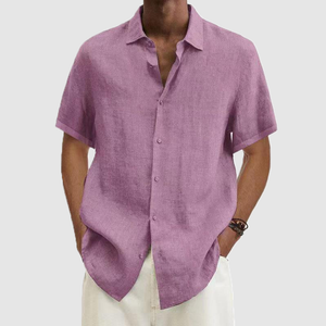 Men's solid cotton short sleeve loose lapel shirt