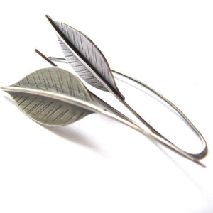 Retro Punk Plain Silver Feather Leaf Long Women's Earrings