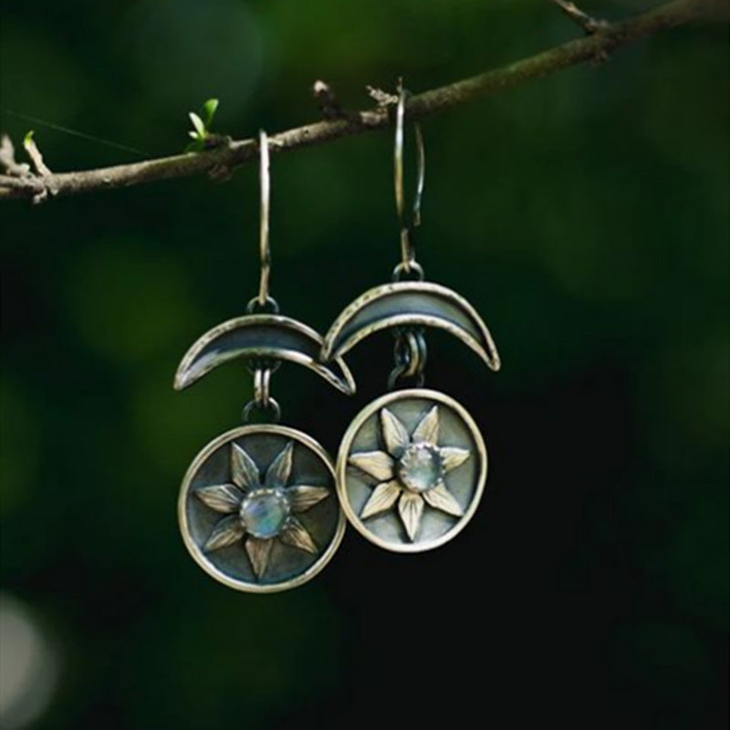 Vintage Moonlight Stone Flower Moon Earrings