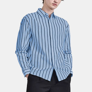 Men's casual loose striped long sleeved shirt