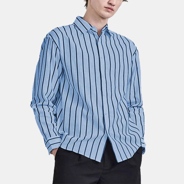 Men's casual loose striped long sleeved shirt