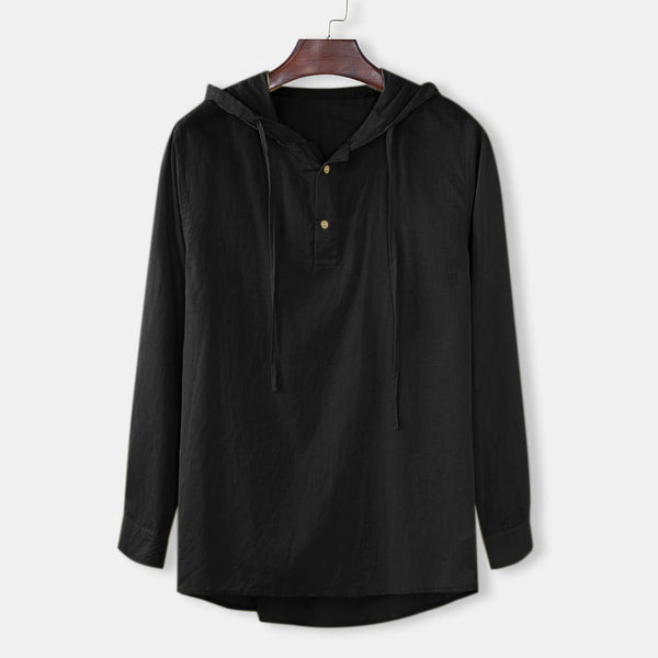 Men's hooded shirt solid color sleeve long sleeve shirt