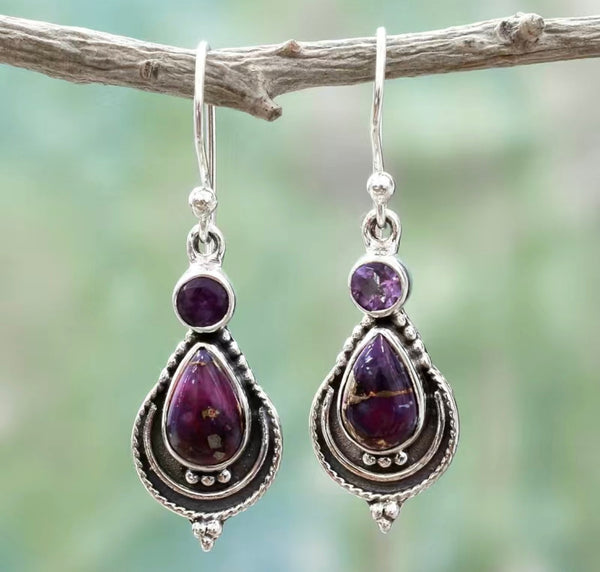 Vintage Purple Teardrop Earrings