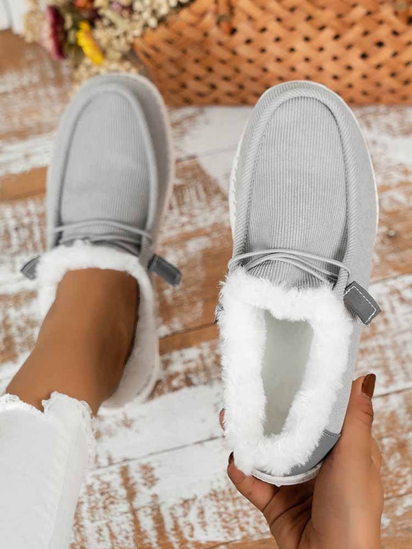 Fuzzy Trim Lined-up Slip On Boots