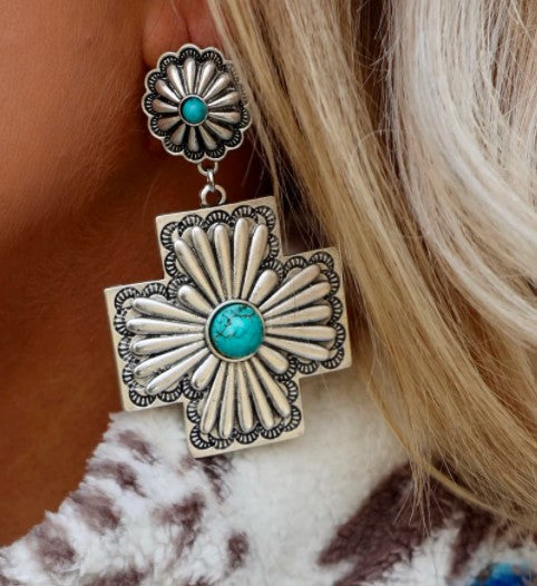 Vintage Plated Thai Silver Turquoise Earrings