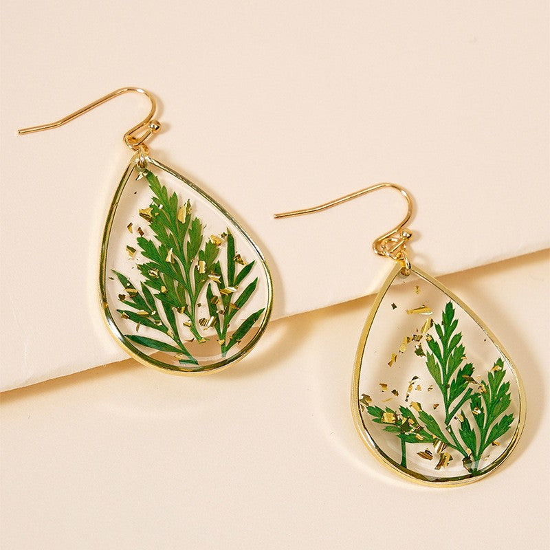 Droplet Shaped Dried Flower Earrings