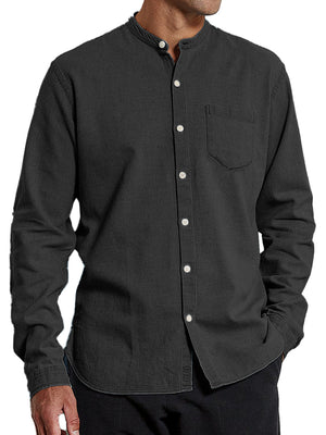 Men's Fashion Casual Stand-up Collar Pocket Long-sleeved Shirt