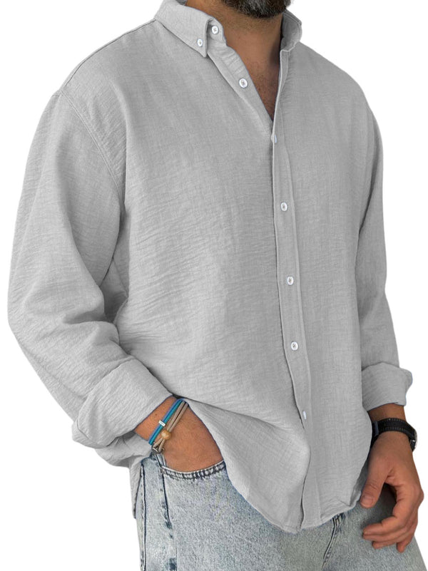 Men's Casual Simple Cotton Lapel Long-Sleeved Shirt