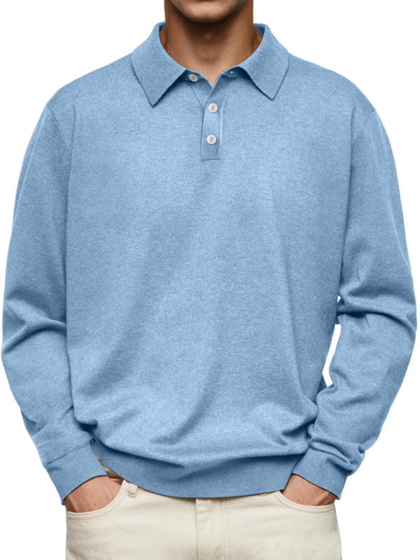 Men's Casual and Comfortable Solid Color Lapel Long Sleeve POLO Shirt