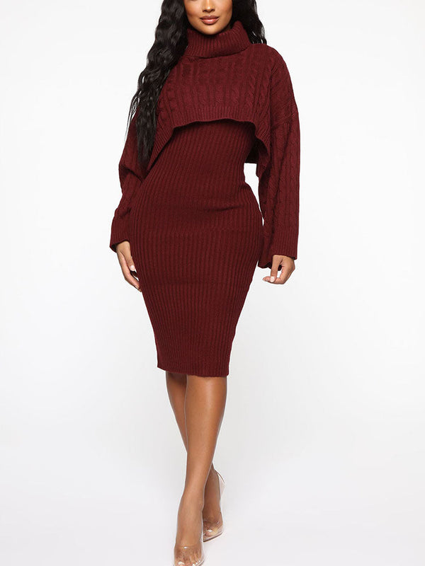 Knitted Turtleneck Sweaters & Tank Dress Set