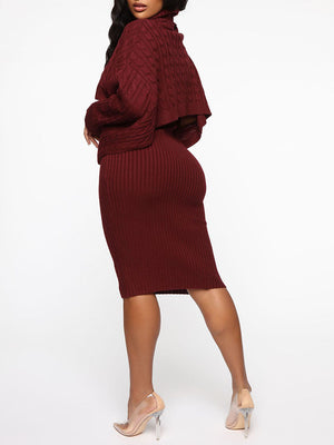 Knitted Turtleneck Sweaters & Tank Dress Set