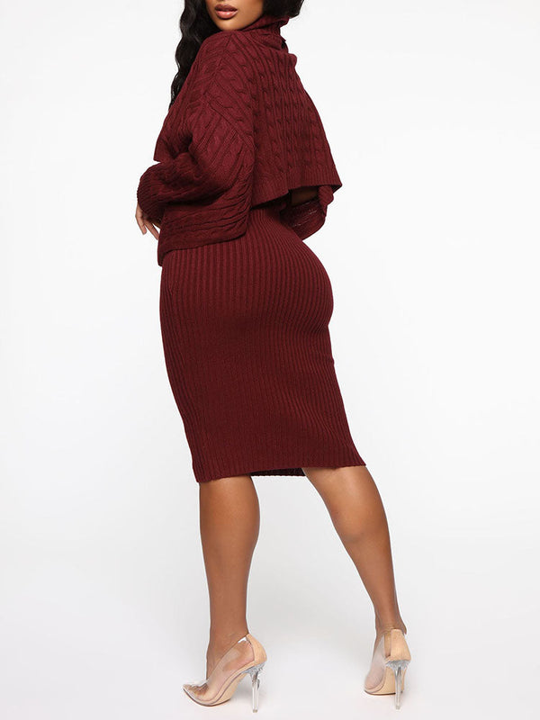 Knitted Turtleneck Sweaters & Tank Dress Set