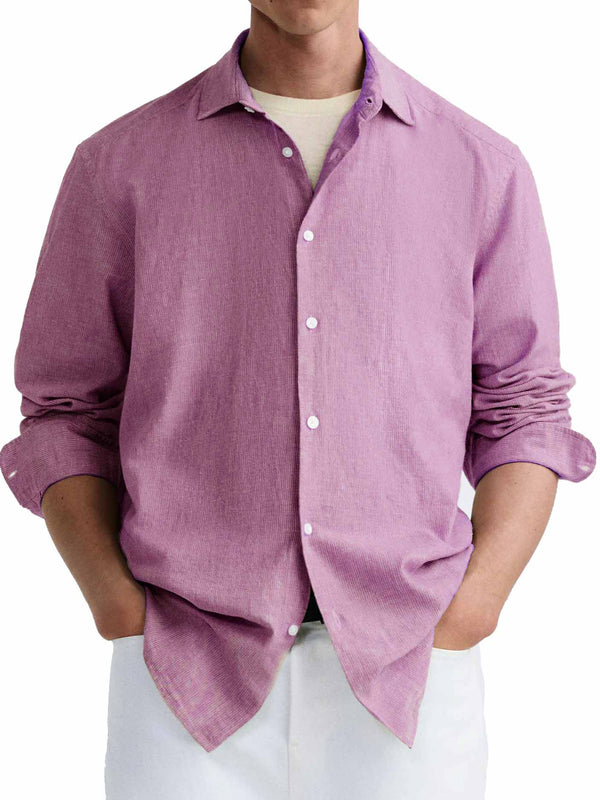 Men's Simple Basic Lapel Solid Color Long Sleeve Shirt