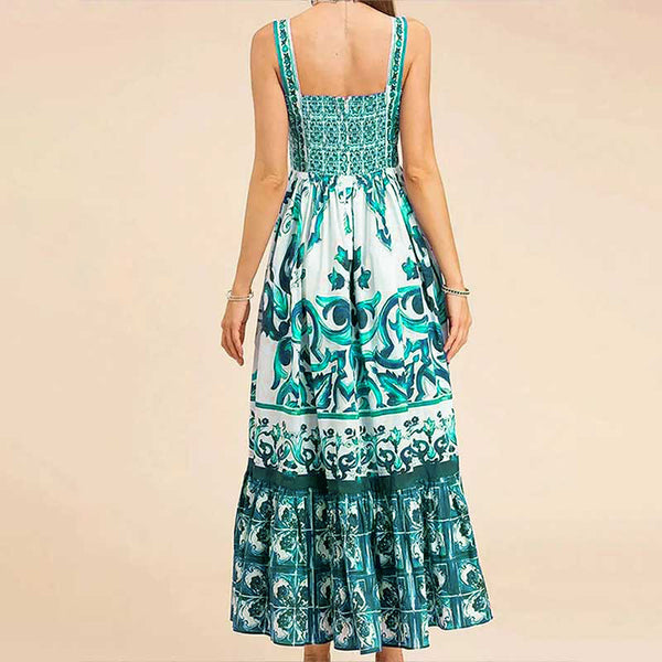 Bohemian Style Elegant Light Luxury Mid-Length Printed Halter Dress