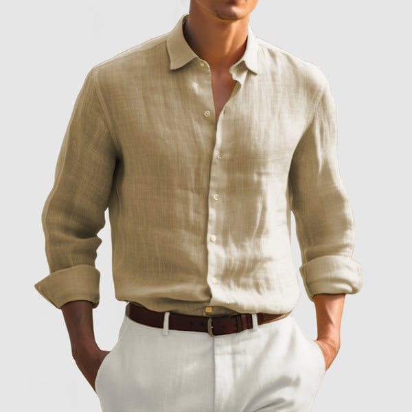 Gentleman Daily Basic Long Sleeve Cotton Linen Shirt