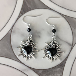 Gothic Black Heart Earrings