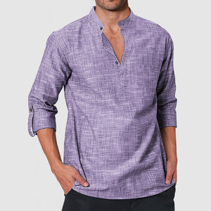 Men's Casual Linen Long Sleeve Henley Shirt