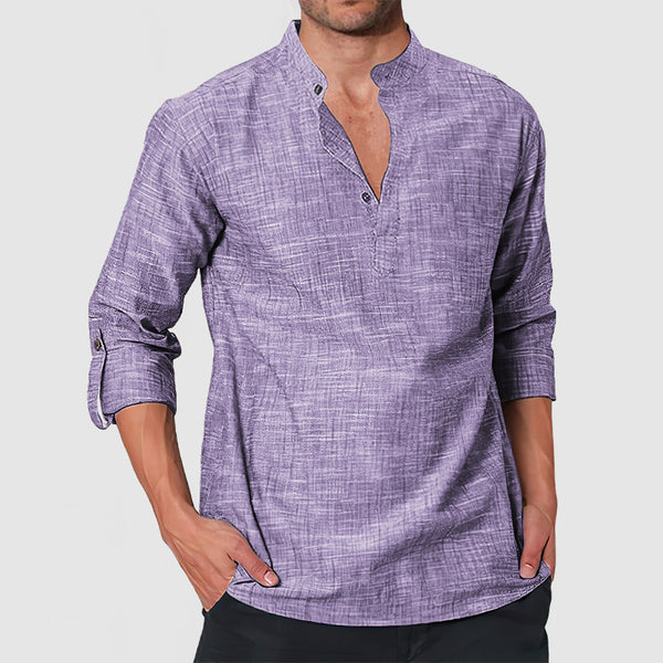 Men's Casual Linen Long Sleeve Henley Shirt