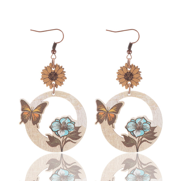 Butterfly and Bee Flower Wooden Earrings