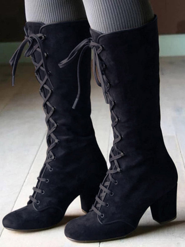 Suede Lace-Up Knee Boot