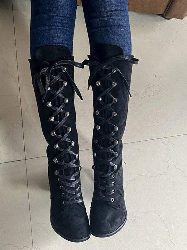 Suede Lace-Up Knee Boot