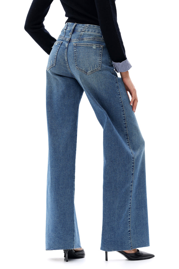 ONESO Women Retro Mid Rise Wide Leg Jeans