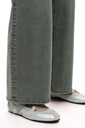 ONESO Army Green Mid Rise Wide Leg Jeans