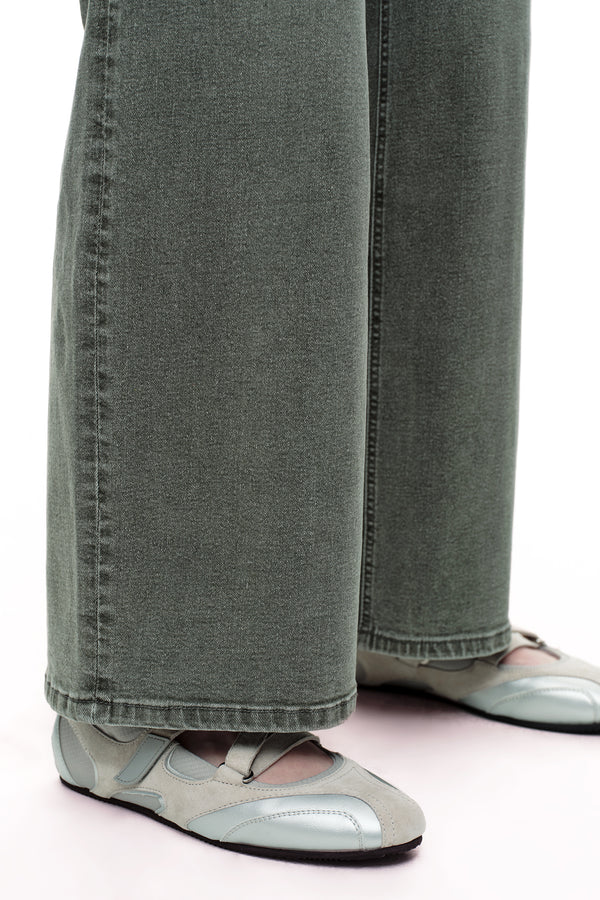 ONESO Army Green Mid Rise Wide Leg Jeans