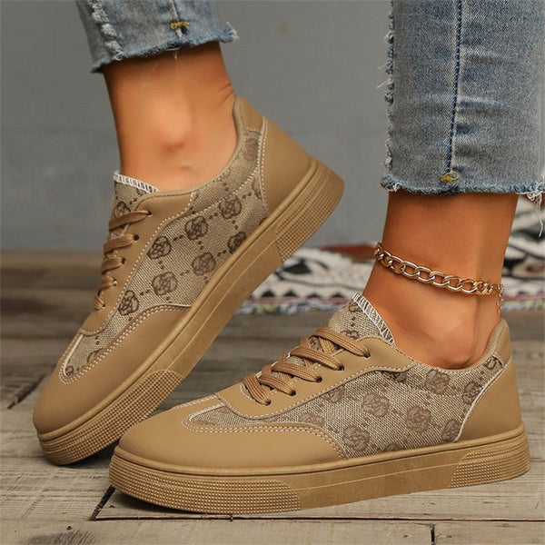 Flat Printed Casual Round Toe Sneakers