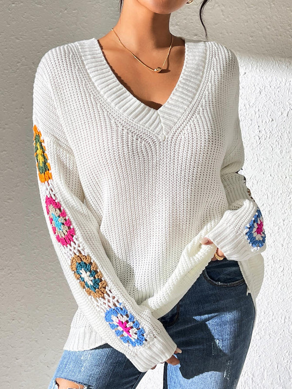 Patchwork V-neck Pullover Sweater