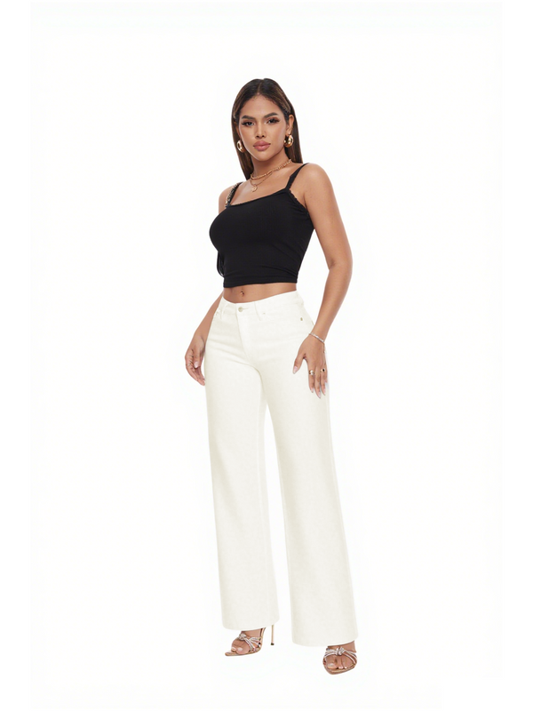 ONESO BBL Wide Leg Jeans for Women Stretchy Mid Low Rise Butts Lifting Baggy Jeans Trendy Loose Fit Cute Mom Jean Casual White
