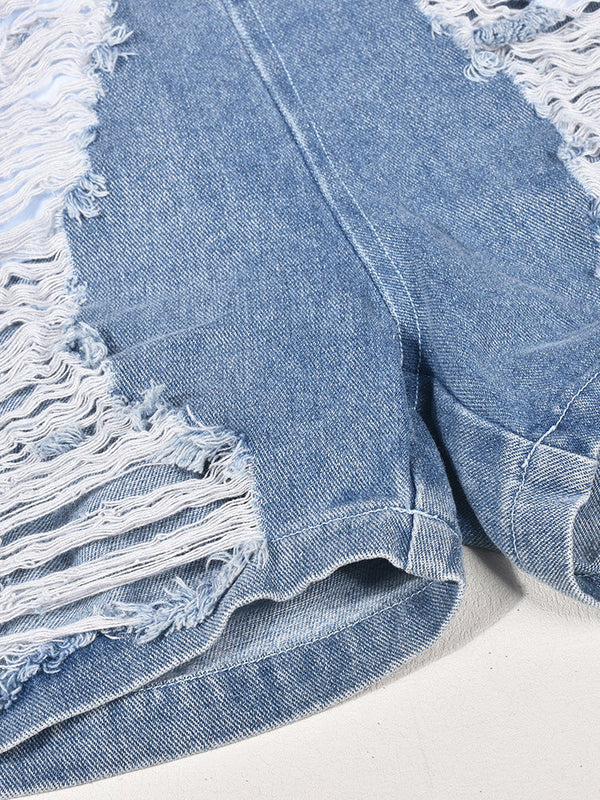 Ripped Strapless Denim Romper