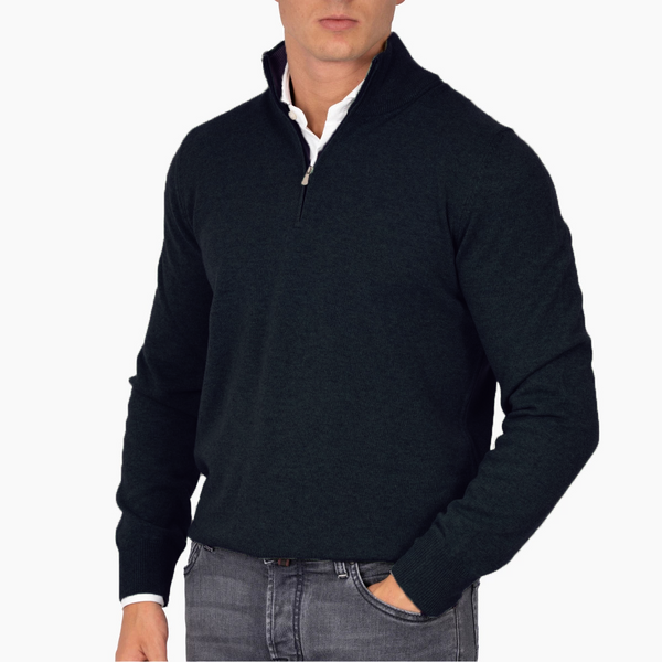 Men's Solid Color Stand-Up Collar Zipper Knit Sweater