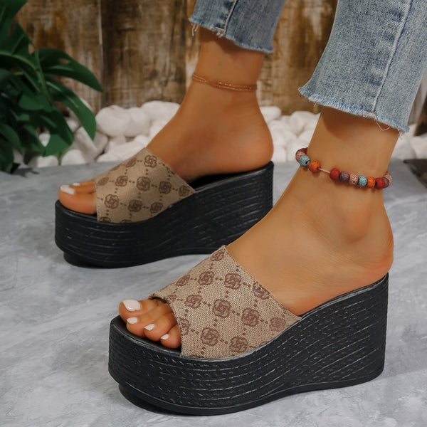 Slope Heel Denim Slippers