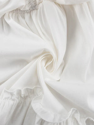 V-Neck Drawstring Flared Sleeve Ruffle White Dress Puffy Skirt