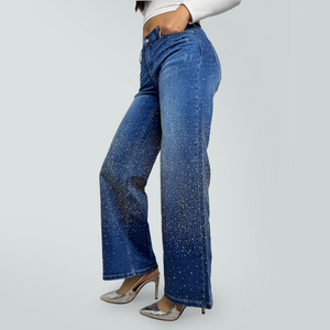 SHAPUM Midnight Shimmer Ombre Wide Leg Jeans