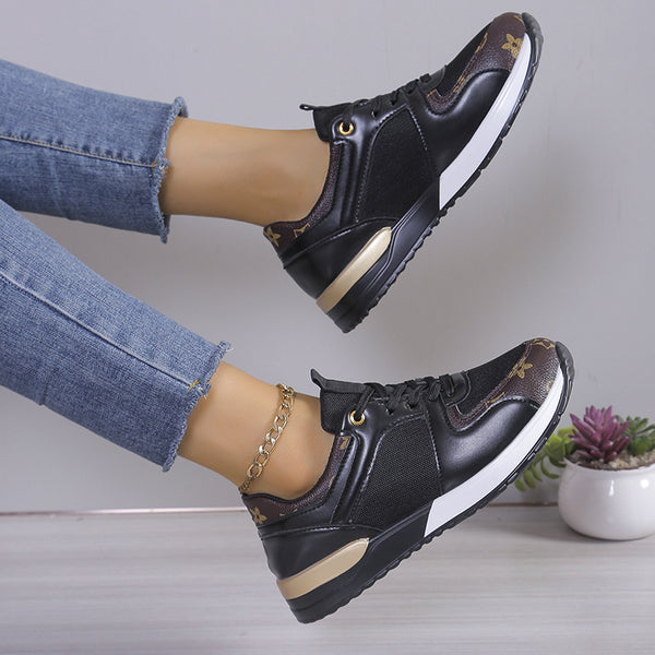 Round Toe Muffin Leather Patchwork Sneakers