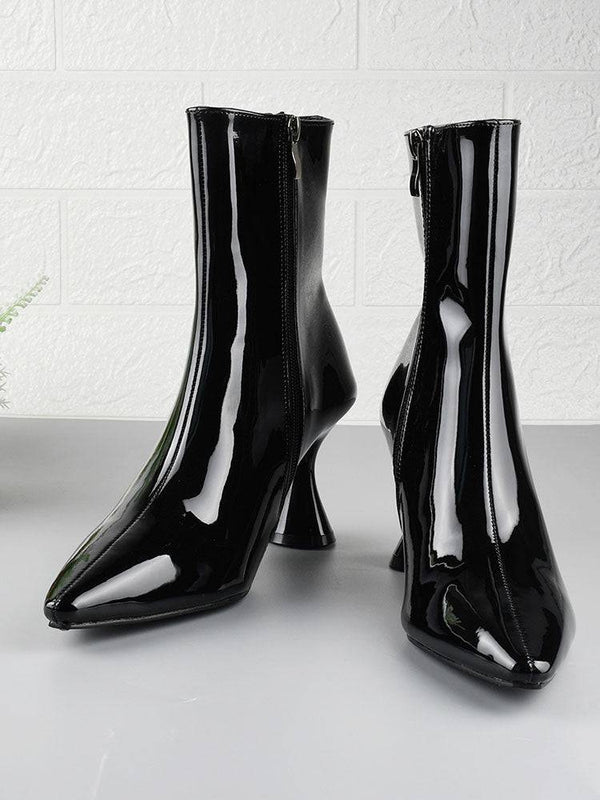 Zipper Pointed Toe Pyramid Heeled Boots