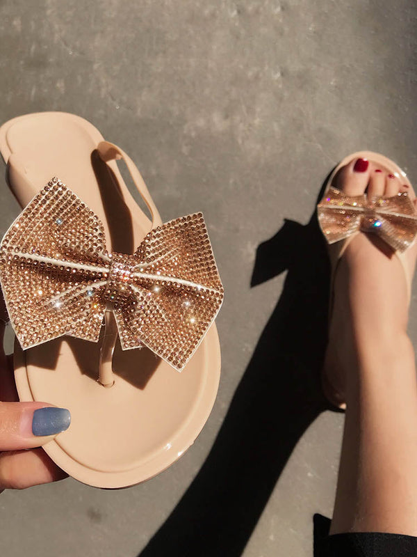 Bow Rhinestone Flip-Flops Sandals