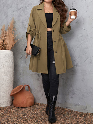 Suit Collar Mid-Length Solid Colour Plus Size Jacket