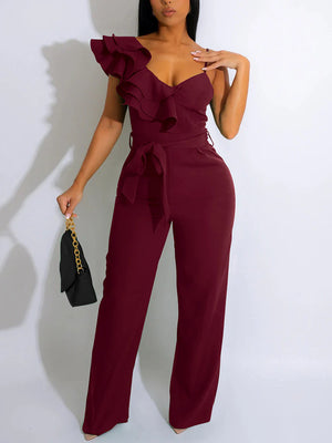 Ruffle Belted Wide Jumpsuit