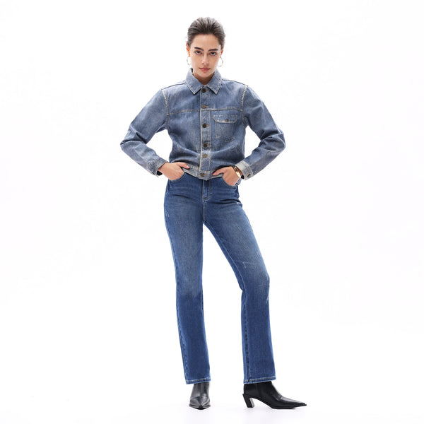 ONESO Classic Straight Leg High Rise Jeans Casual Distressed Denim Vintage Wash Women Jeans