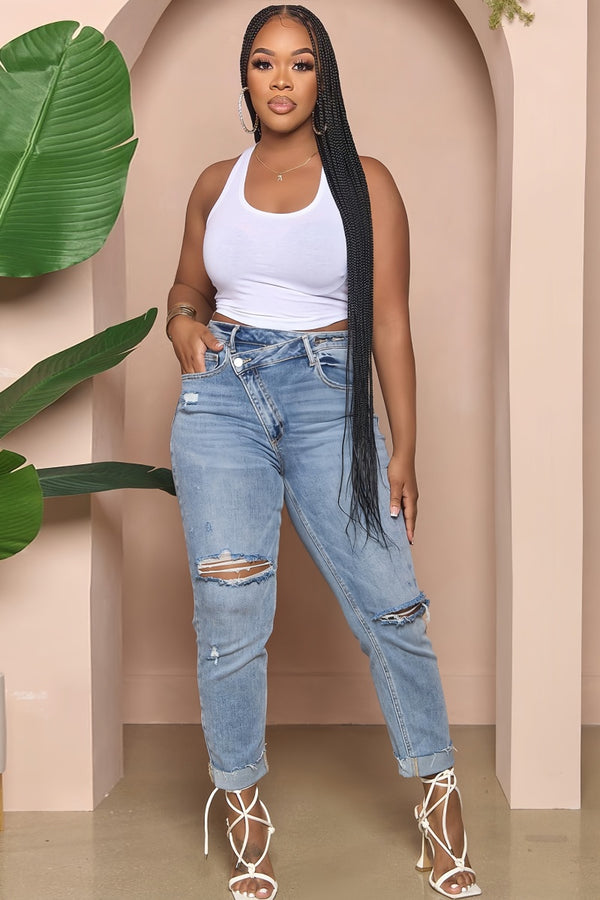 Ripped High Waist Slim Jeans