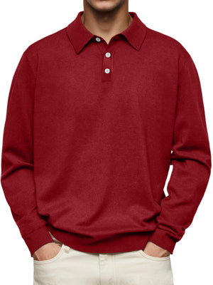 Men's Casual and Comfortable Solid Color Lapel Long Sleeve POLO Shirt