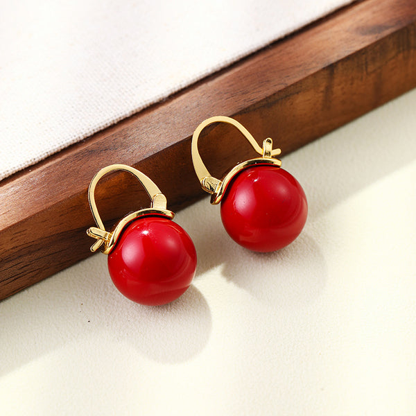 Vintage red pearl elegant earrings for women