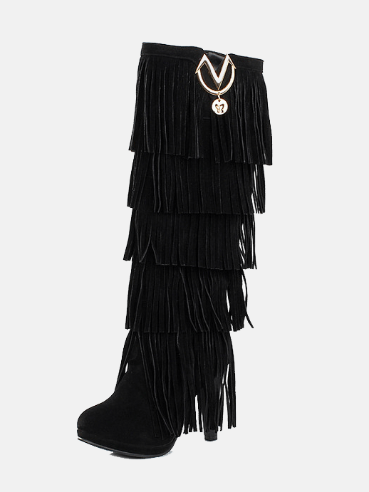 Suede Tassels High Heel Boots